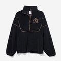 monogrammed leopard piped pullover sweatshirt in black with leopard