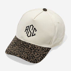 monogrammed leopard trucker hat in leopard print