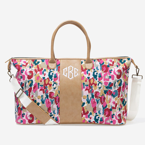 monogrammed leopard weekender in autumn watercolor cheetah