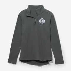 monogrammed lightweight waffle quarter zip pullover in charcoal 