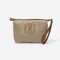 monogrammed lightweight wristlet in tan