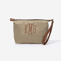 monogrammed lightweight wristlet in tan
