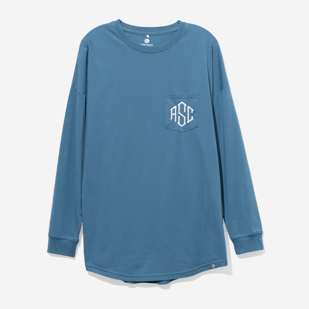 monogrammed long sleeve shirt in slate