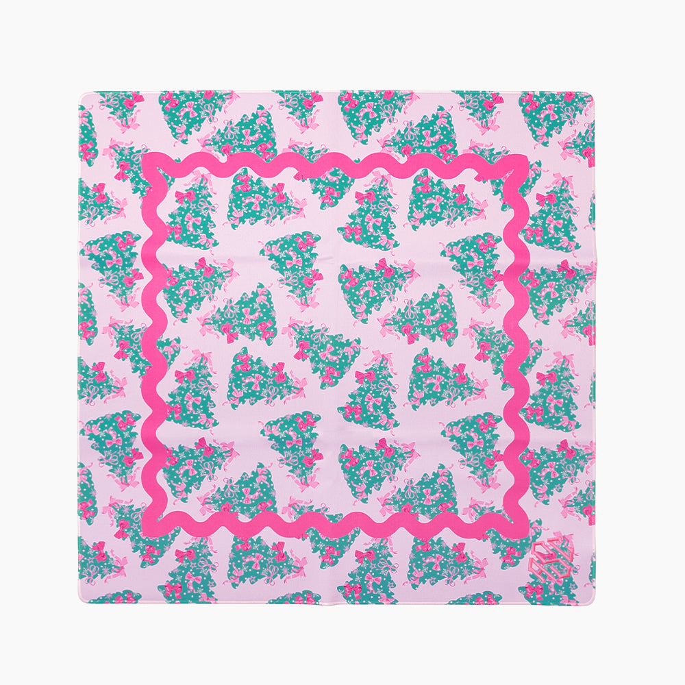 monogrammed mahjong mat in pink christmas trees 