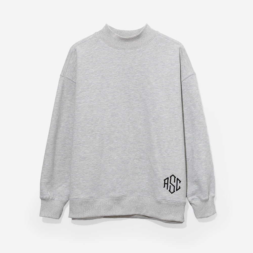 monogrammed mockneck sweatshirt in heathered grey