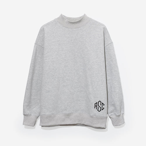 monogrammed mockneck sweatshirt in heathered grey