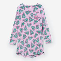 monogrammed nightgown in pink christmas trees 