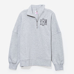 monogrammed oversized quarter zip pullover in heathered grey