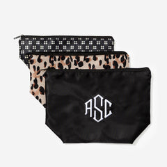 monogrammed packable cosmetic bag in black classic cheetah