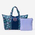 monogrammed packable duffel in navy flora trellis