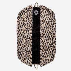 monogrammed packable garment bag in black classic cheetah