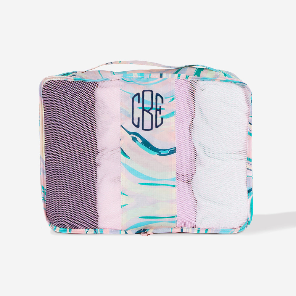 Monogrammed Packing Bag in Colorful Marble