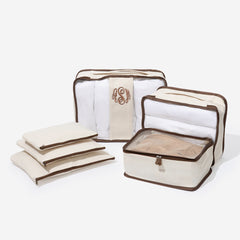 monogrammed packing bag set in ivory