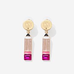 monogrammed pencil earrings in pink