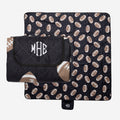 monogrammed picnic blanket in black footballs