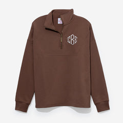 monogrammed collared half zip pullover in chocolate 