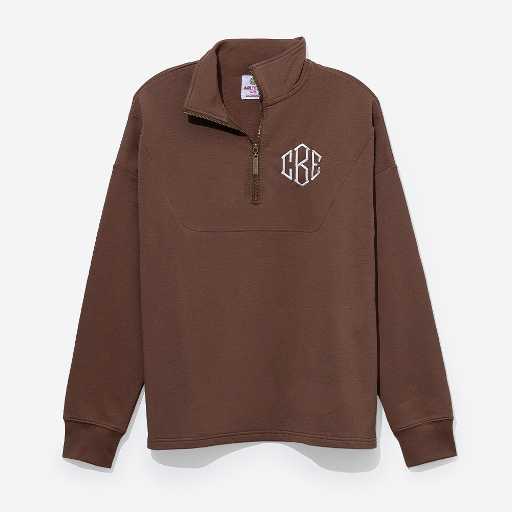 monogrammed collared half zip pullover in chocolate 