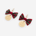 monogrammed plaid bow earrings in red plaid