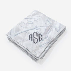 monogrammed plush blanket in birch camo