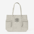 monogrammed pocket tote bag in taupe grey