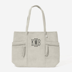 monogrammed pocket tote bag in taupe grey