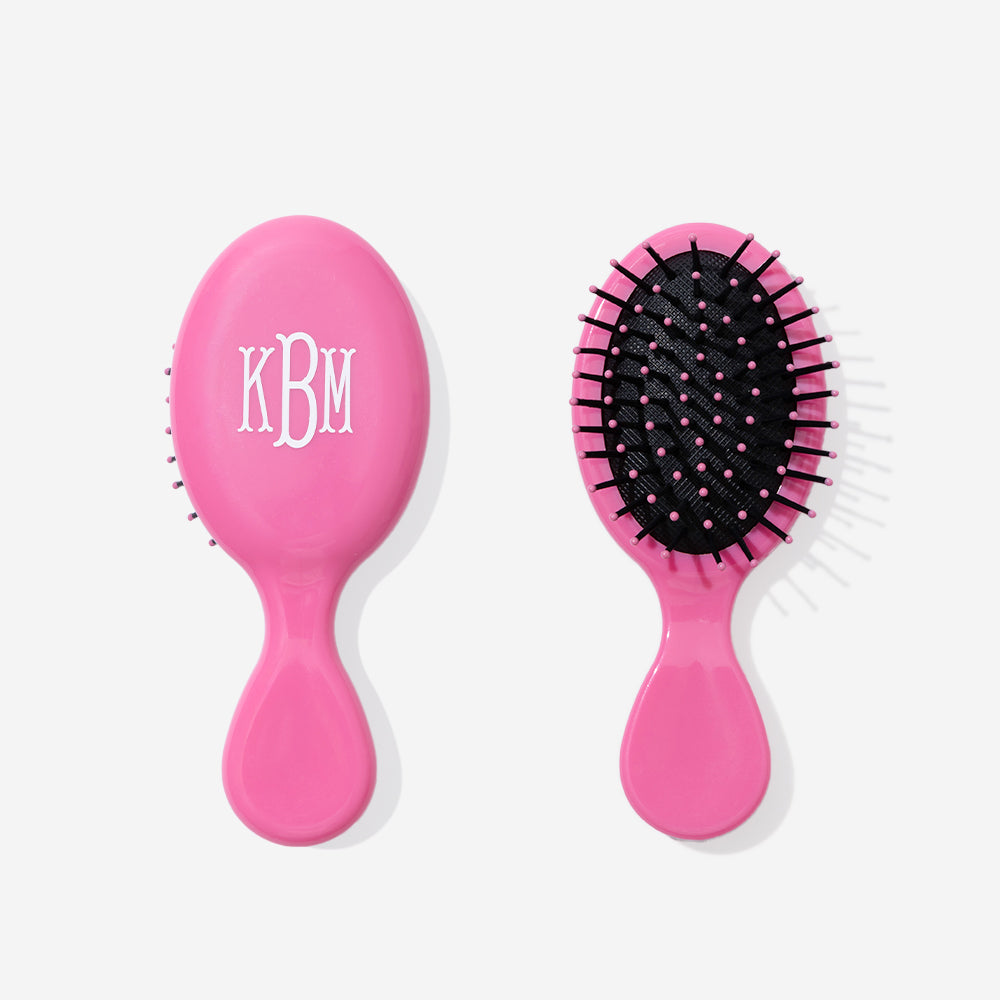monogrammed purse hairbrush in hot pink