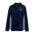 monogrammed quarter zip pullover in navy and grey 