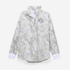 monogrammed quarter zip sweatshirt in birch camo