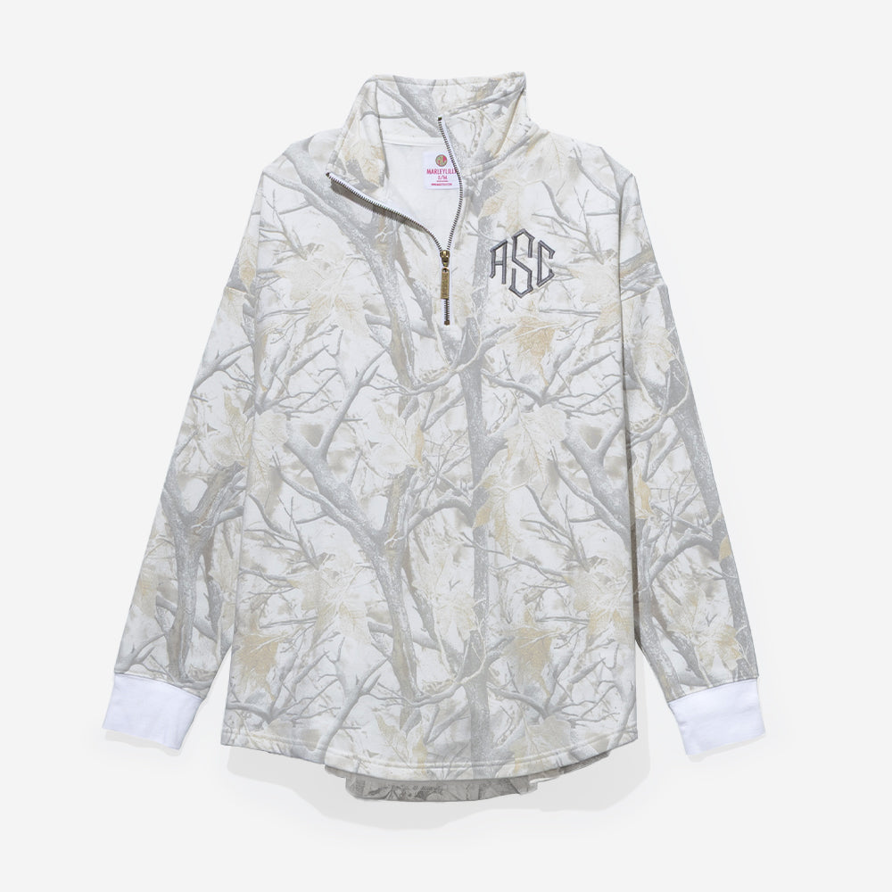 monogrammed quarter zip sweatshirt in birch camo