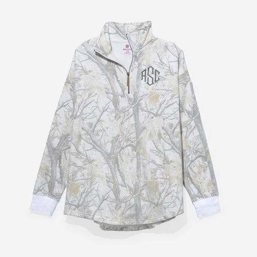 monogrammed quarter zip sweatshirt in birch camo