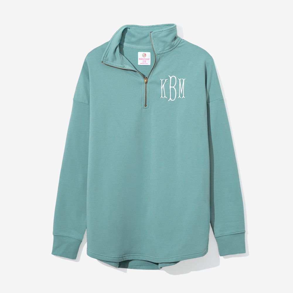 monogrammed quarter zip sweatshirt in sage