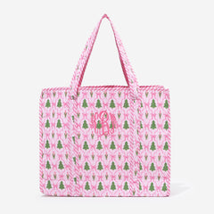 monogrammed quilted tote bag in christmas lattice 