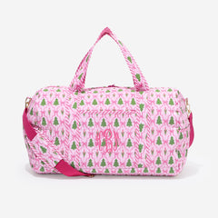 monogrammed quilted weekender in christmas lattice 
