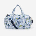monogrammed quilted weekender in indigo painted petals 