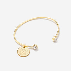 Monogrammed Rhinestone Cuff Bangle in Gold
