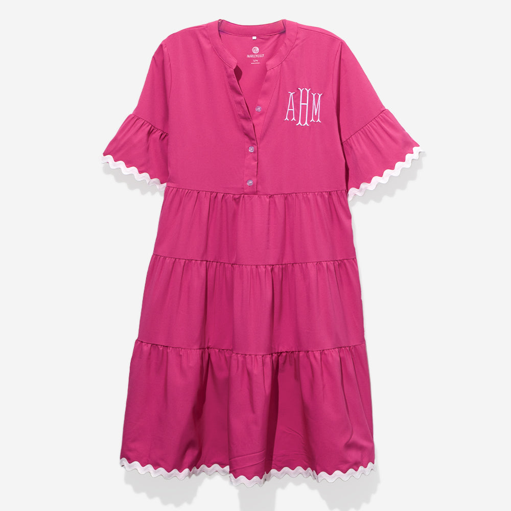 Monogrammed Ric Rac Dress in Hot Pink