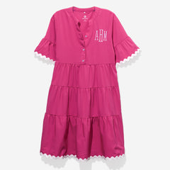 Monogrammed Ric Rac Dress in Hot Pink
