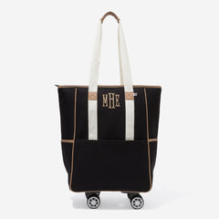 monogrammed rolling tote in black