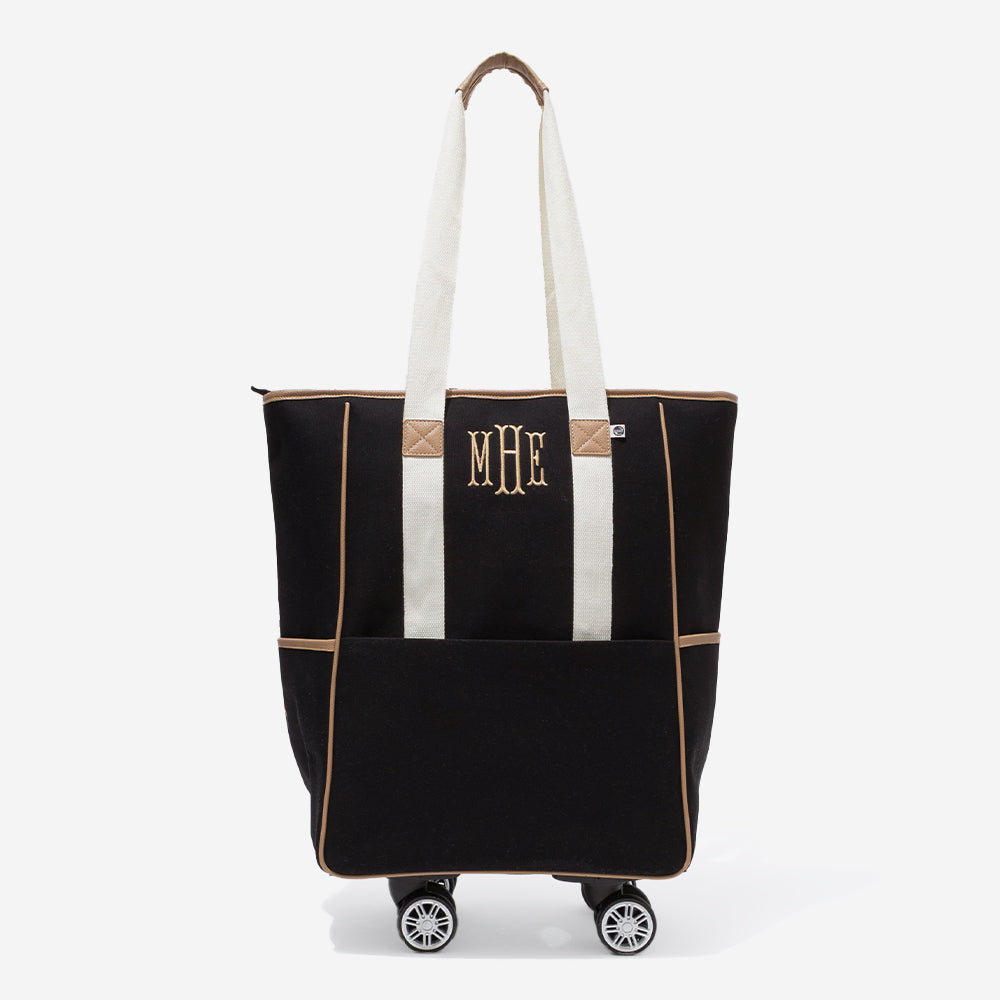 monogrammed rolling tote in black