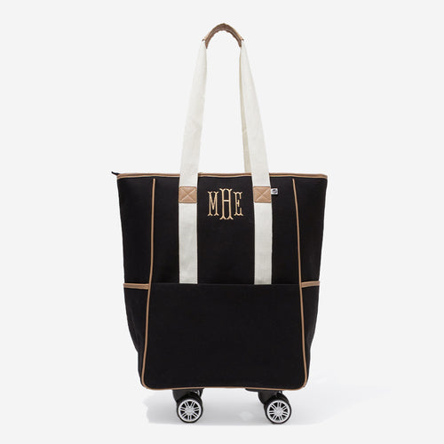 monogrammed rolling tote in black