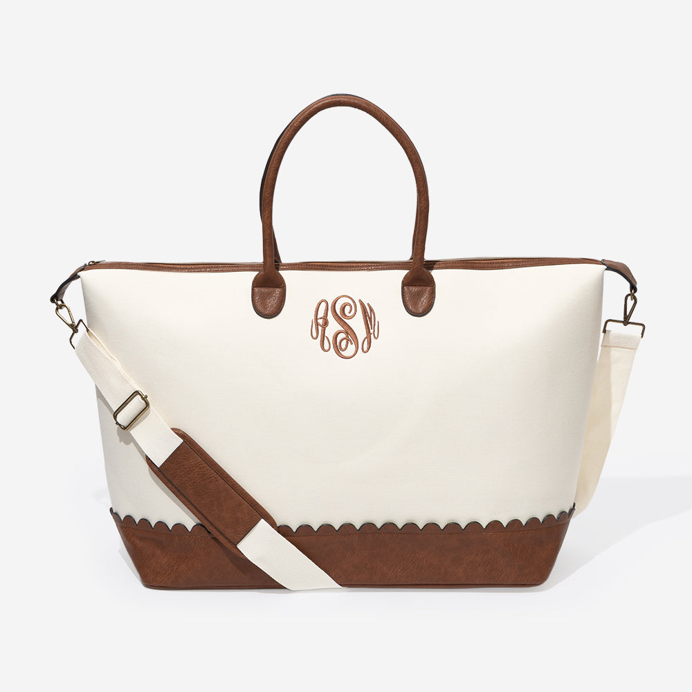 monogrammed scallop vintage weekender in ivory