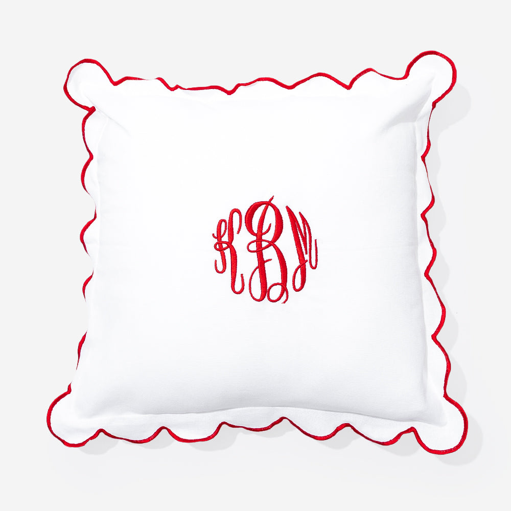 monogrammed scalloped pillow sham in red