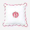 monogrammed scalloped pillow sham in red