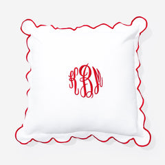 monogrammed scalloped pillow sham in red