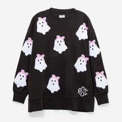 monogrammed sequin ghost sweatshirt in black 