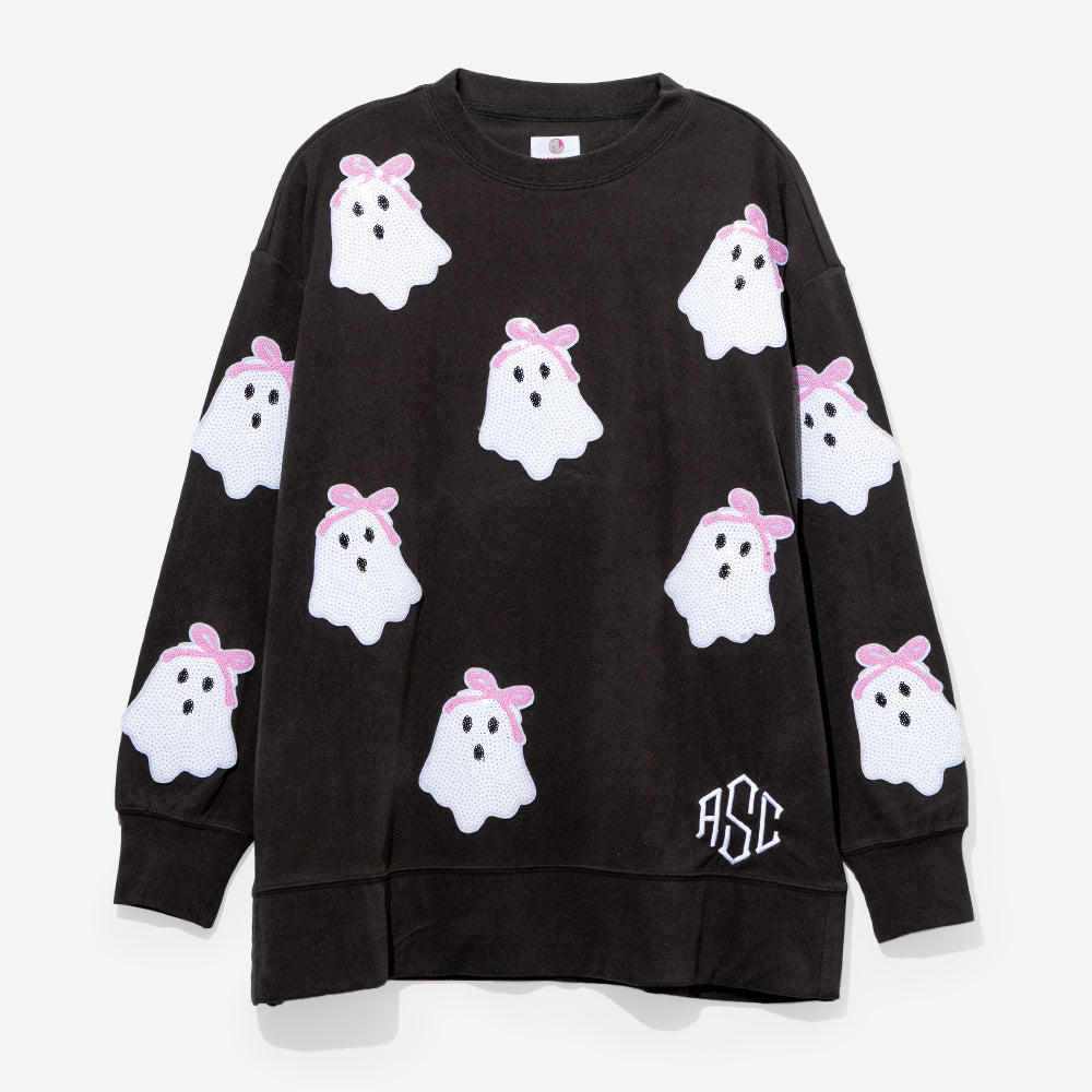 monogrammed sequin ghost sweatshirt in black 