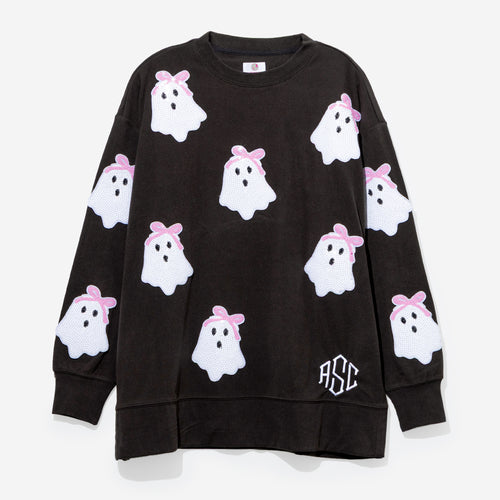 monogrammed sequin ghost sweatshirt in black 