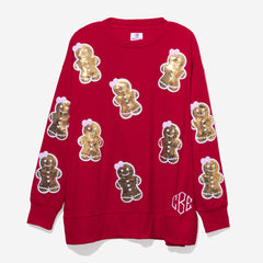 monogrammed sequin gingerbread sweatshirt in red