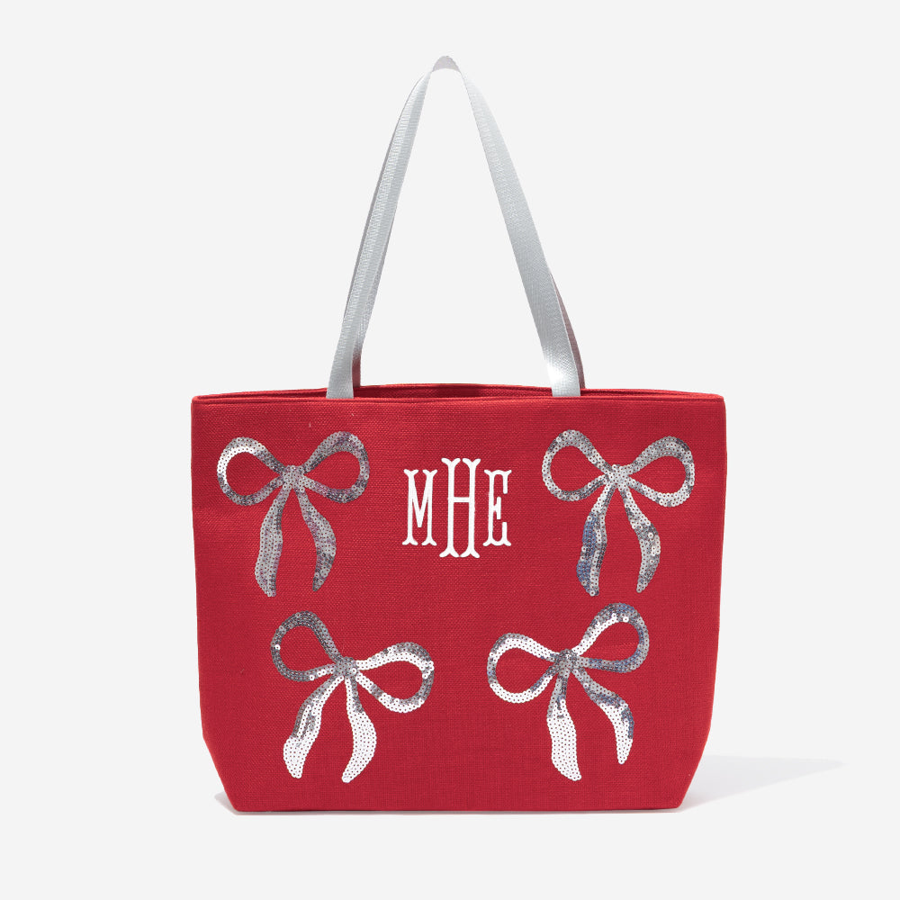 Monogrammed Sequin Tote Bag in Bows