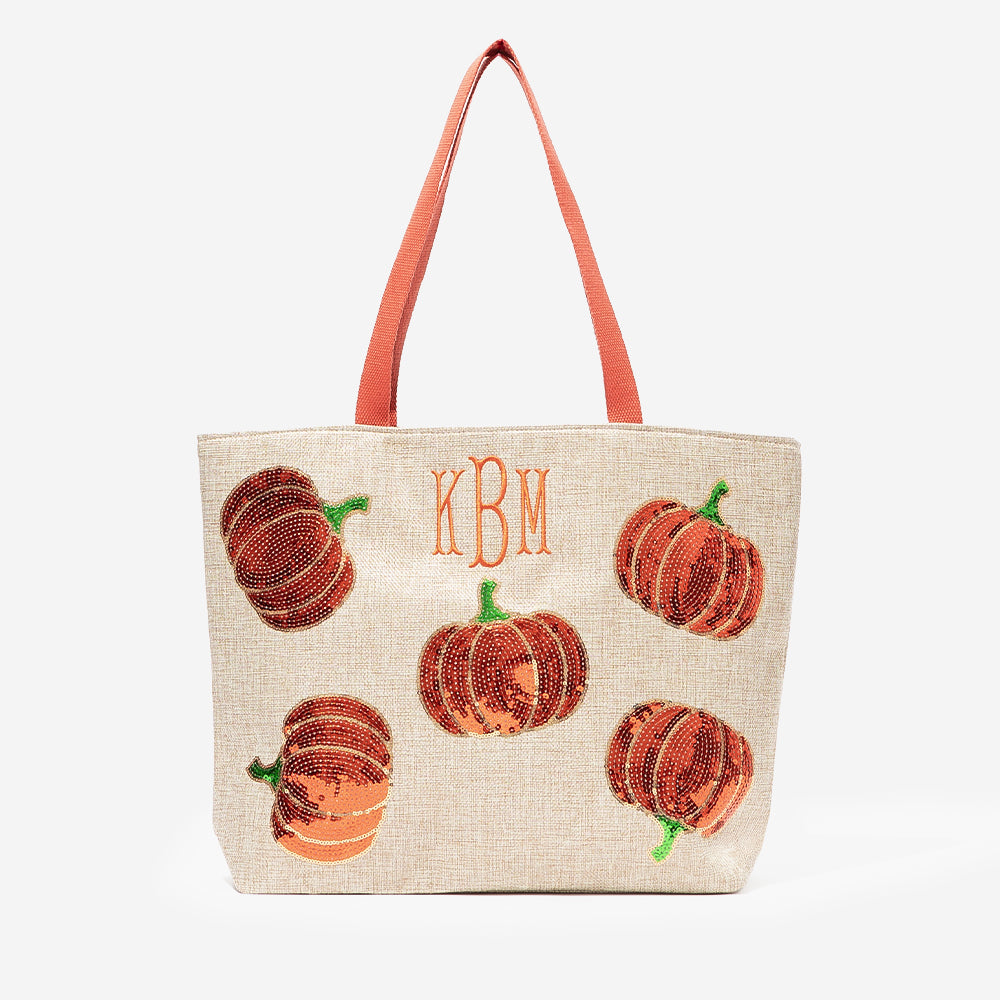 Monogrammed Sequin Tote Bag | Pumpkin